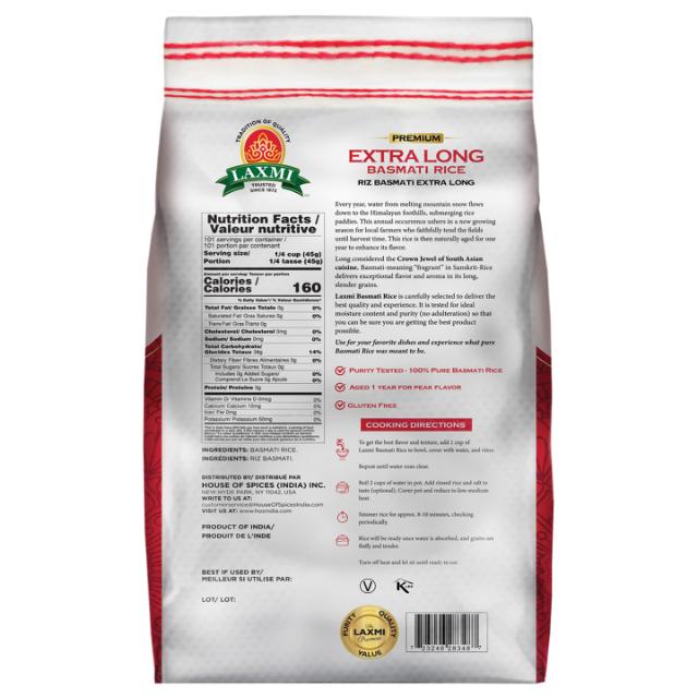 LAXMI EXTRA LONG BASMATI RICE W SAFFRON FRE4X10 LB
