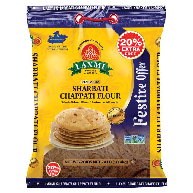 LAXMI SHARBATI CHAPATI FLOUR (20+4)24 LB 20% EXT